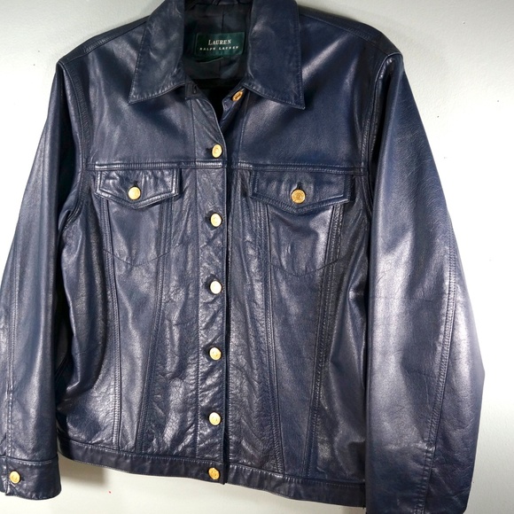Jackets & Coats | Womens Ralph Lauren Blue Leather Trucker Jacket | Poshmark